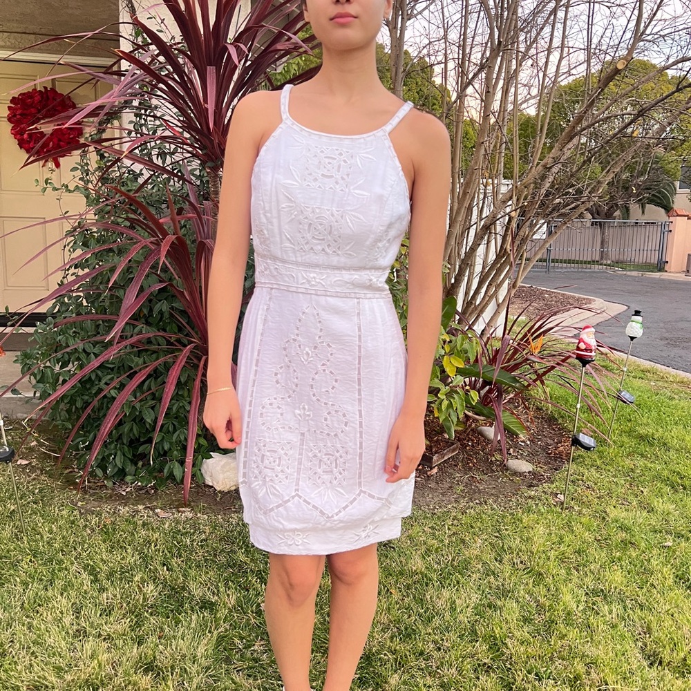 Vintage Sue Wong Y2K White Bubble Hem Dress Formal Graduation Tea Party size 10